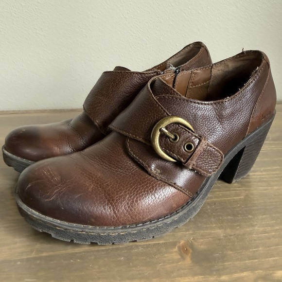 b.o.c. Shoes - B.o.c Born Concept Womens 8/39 Brown Leather Buckle Ankle Boots Heels‎ Shoes